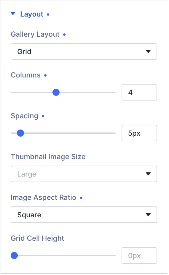 Prime Gallery Layout Settings