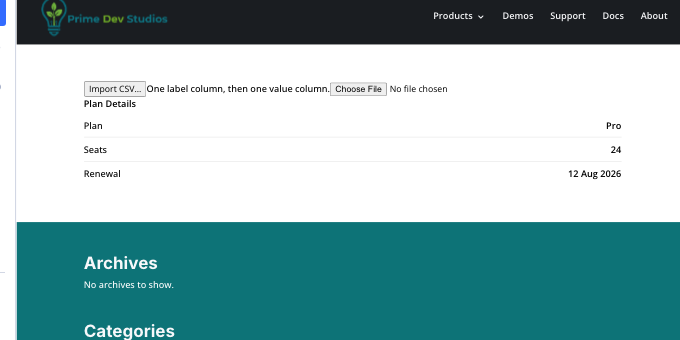 Builder canvas: the Import CSV… button above the tile