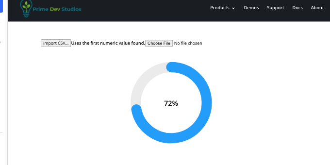 Builder canvas: the Import CSV… button above the gauge