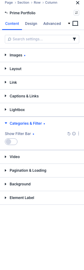 Show Filter Bar turned off